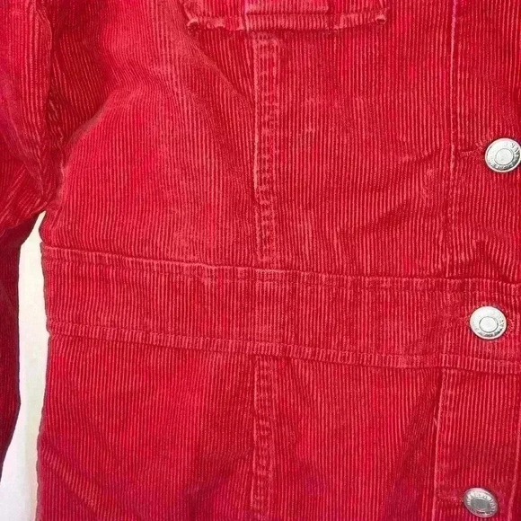 Red Corduroy Snap Up Shirt Shacket Size Medium Exc Con - Picture 4 of 5